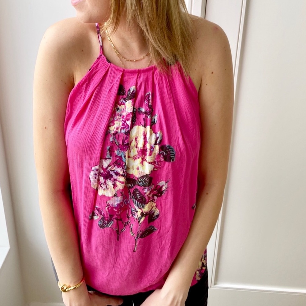 Pink floral button back halter size small